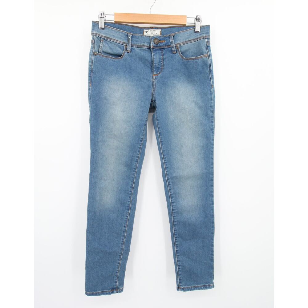 Free People Jeans Blue Skinny Jean Light Wash Distressed Denim Stretchy Size 26